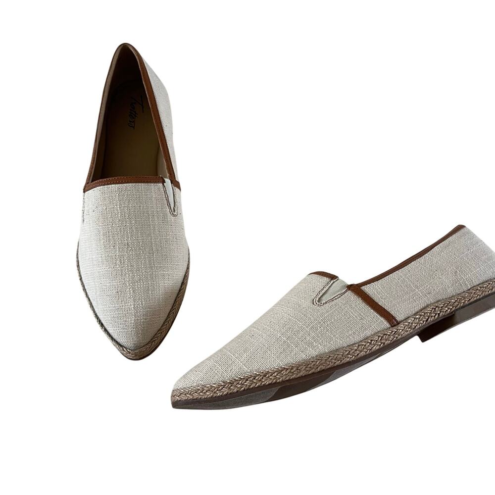 Trotters Estelle Natural Canvas Slip On Comfort Flat Loafer Shoe Sz 12 Wide